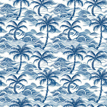 seamless pattern sea and coconut tree of shirt Hawaii style