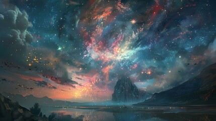 Obraz premium fireworks in the night sky. 