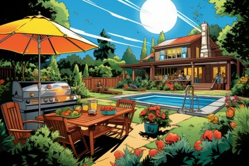 Obraz premium Summer backyard barbecues - Generative AI