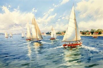 Fototapeta premium Summer sailing regattas - Generative AI