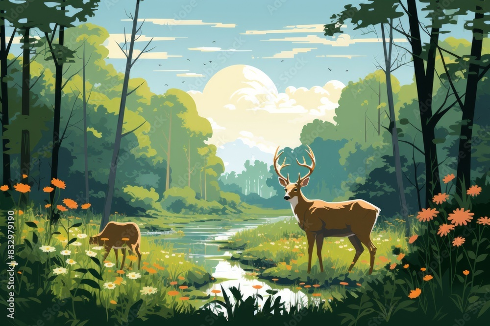 Wall mural Summer wildlife sanctuaries - Generative AI