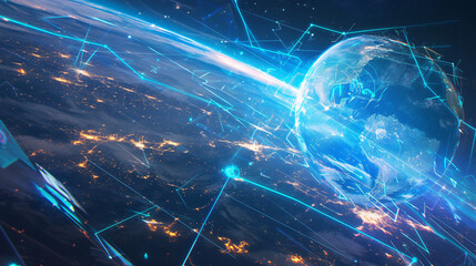 Obraz premium Earth with Digital Network for Technology and Connection