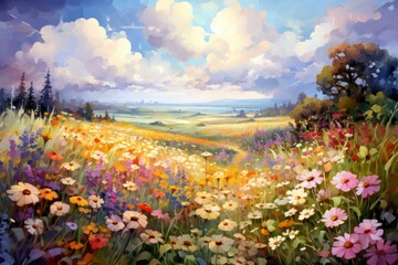 Fototapeta premium Summer flower fields - Generative AI