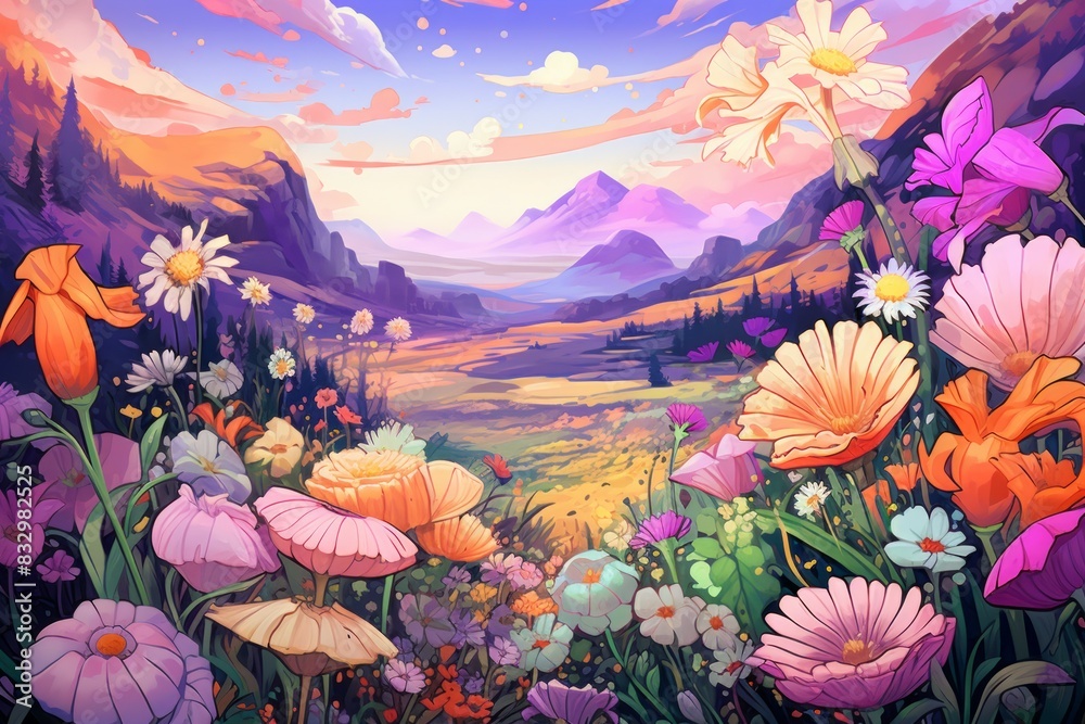 Canvas Prints Summer flower fields - Generative AI