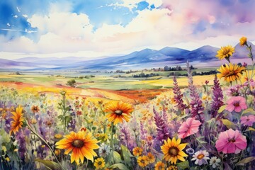 Fototapeta premium Summer flower fields - Generative AI