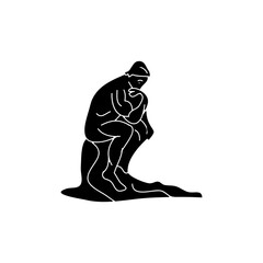 hinking man statue vector flat black illustration for web and app on white background..eps