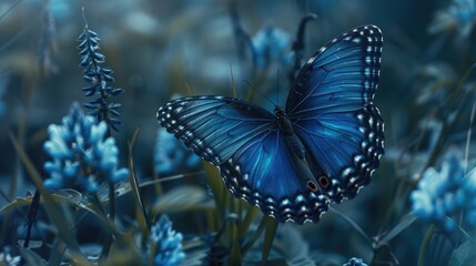 Upcoming flight of the Polyommatinae butterfly in blue color