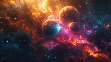 Floating cosmic orbs in a mystical celestial space, surrounded by ethereal nebulae and otherworldly light, blending fantasy and sci-fi elements