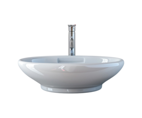 A clean and stylish bathroom sink with water in a luxurious interior setting