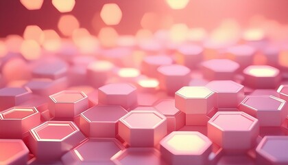 Light pink hexagons with a gentle glow, scattered across a creamy, softly blurred background