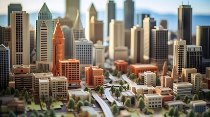 View of isometric architecture and buildings from seattle city usa miniature
