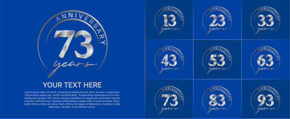 anniversary logotype set vector, silver color with circle for special day celebration