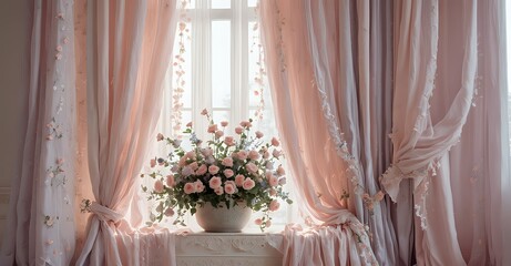 Ethereal Floral Dreams: Romantic Cornice in a Pastel-Hued Room. selective focus