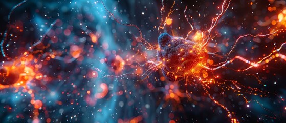 Fototapeta premium Hyper-detailed illustration of brain neurons firing, demonstrating intricate neural connections and pathways, representing medical technology and futuristic breakthroughs