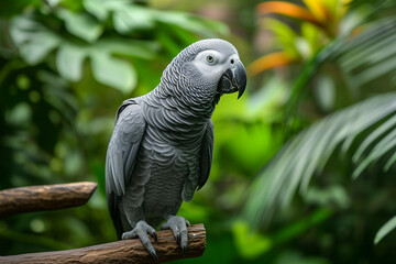 Obraz premium African gray parrot tropical bird perched in a tropical environment