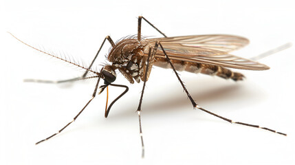 Close-up macro portrait of a mosquito insect isolated on a white background, generative AI