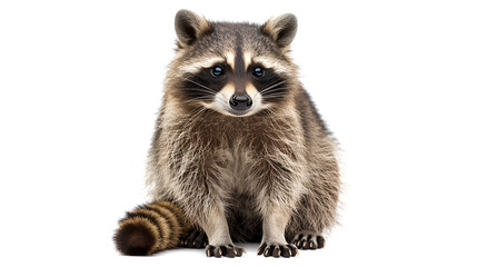 Close-up of a raccoon sitting on an isolated white background , generative AI