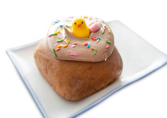 Top view of Choco Duck Bun or Brioche bread, focus selective