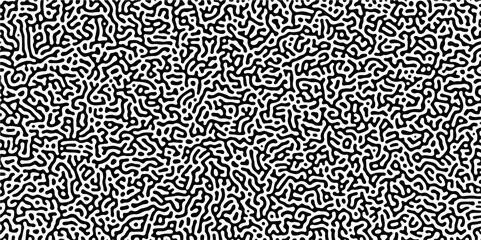 Abstract truing organic wallpaper Turing reaction diffusion monochrome seamless pattern with chaotic motion. Generative algorithm psychedelic background. Reaction-diffusion or truing pattern formation