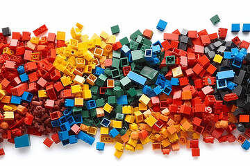 Colorful Building Blocks Scattered on White Background Playful Childhood Education Concept