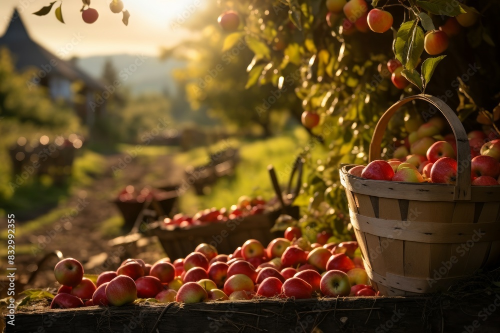 Wall mural Apple orchards - Generative AI