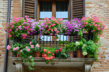 Beautiful balcony or terrace decorated flowers


