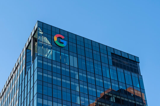 Google&rsquo;s logo on the office building in Cambridge, MA, USA, on November 11, 2023. Google LLC is an American multinational technology company. 