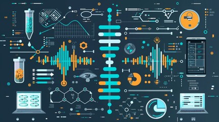 Futuristic data science and technology interface with charts, graphs, and algorithms representing advanced analytical concepts and innovation.