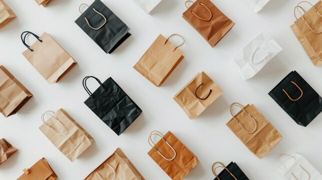 Frame from paper shopping bags. Set of blank kraft paper bags 
