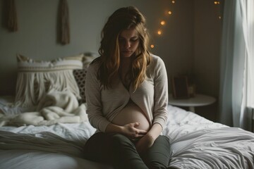 Fototapeta premium Expecting mother embracing her bump by the window in a serene moment of pregnancy reflection and beauty