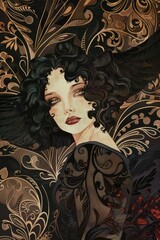 Captivating portrait: girl adorned in the enchanting style of art nouveau, embodying the grace and allure of this timeless artistic movement, a mesmerizing blend of elegance and intricate detailing.