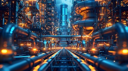 Fototapeta premium Towering Power Plant Unleashing Futuristic Energy In Intricate Industrial Landscape