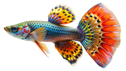 Guppy Fish with Vibrant Colors on White Background
