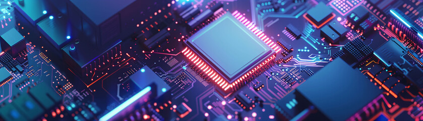 closeup shot of cpu computer shipset on motherboard technology widescreen background