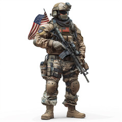 Capture the essence of dedication and honor as a uniformed soldier stands tall, saluting with unwavering respect. The American flag patch proudly displayed on their arm symbolizes their commitment to