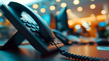 Close-up telephone landline at office concept, generative AI