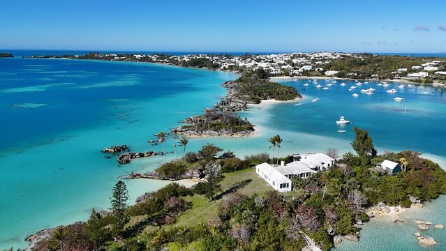 Hamilton, Bermuda - March 28, 2024: These pictures were taken using a dji 4 mini pro while on a boating excursion in the Ely's Harbor region of Hamilton Bermuda.