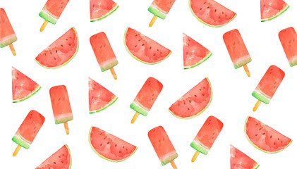 水彩で描いた可愛い夏のスイカの背景フレームイラスト