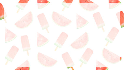 水彩で描いた可愛い夏のスイカの背景フレームイラスト