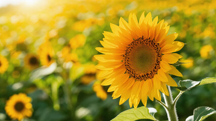 Fototapeta premium sunflower on a lively field background