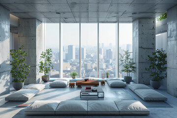 Sleek futuristic apartment in Tokyo's skyline embodying minimalist sophistication amidst Japan's bustling metropolis.