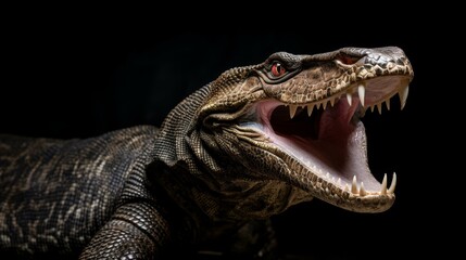 Fototapeta premium Detailed illustration of a magnificent Komodo dragon with intricate scales and a forked tongue against a clean background.