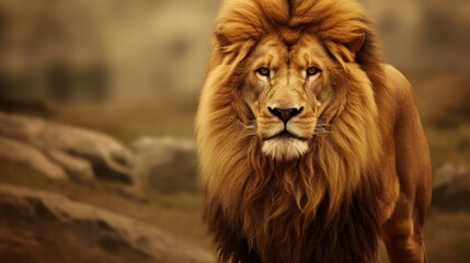 Naklejka premium Captivating illustration of a majestic lion with intricate mane and powerful presence in high resolution art.