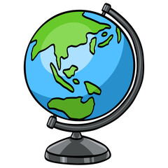 World Globe with Stand School Earth Map Doodle Illustration Vector