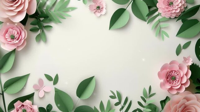 frame with roses paper cut style and white clean background for copy space text