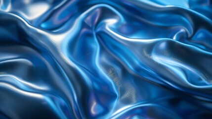 Obraz premium Blue 3d render of dark and blue silk displaying white iridescent holographic foil in style of blue abstract background