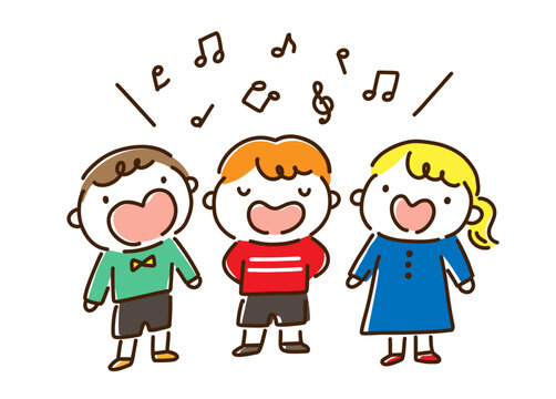 Illustration of children enjoying singing together_元気に合唱を楽しむ子供たちのイラスト