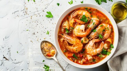 Moqueca fish and shrimp, a traditional dish of Brazilian cuisine. Stewed fish with shrimps, cooked...