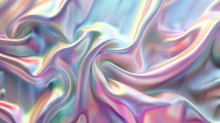 Abstract background with colorful iridescent satin fabric in pastel colors. Photorealistic.