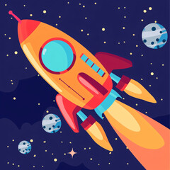 rocket spaceship flying in space for school kids learning cartoon illustration